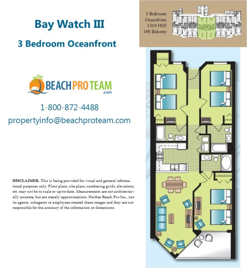Bay Watch Resort III Floor Plan - 3 Bedroom Oceanfront 